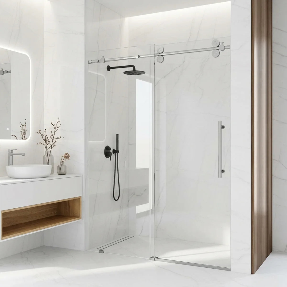 3/8" Clear Glass 56-60" W x 74" H Sliding Frameless Chrome Shower Door