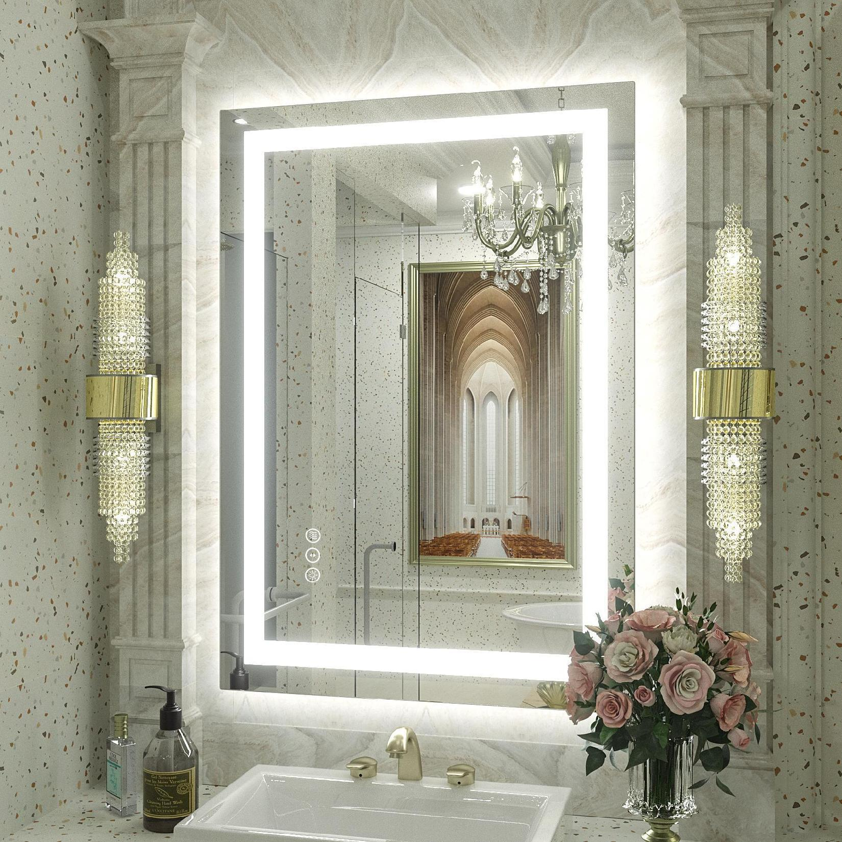 LOAAO 20"×28" Frontlight + Backlight Rectangular Defog Bathroom LED Mirror