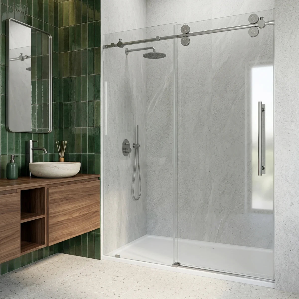 3/8" Clear Glass 56-60" W x 74" H Sliding Frameless Chrome Shower Door
