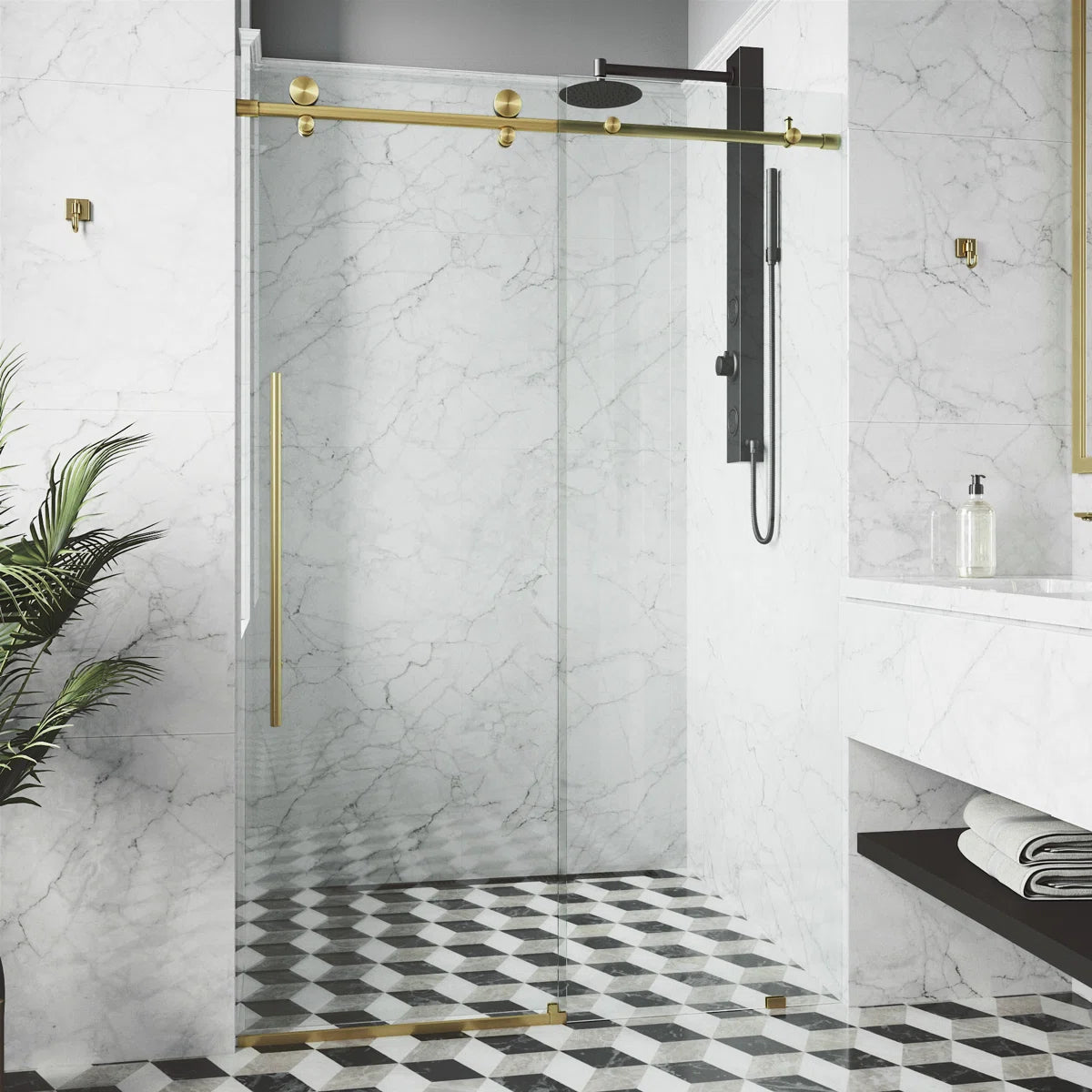Elan E-Class 44-48" W x 76" H Sliding Frameless 3/8" Clear Glass Shower Door