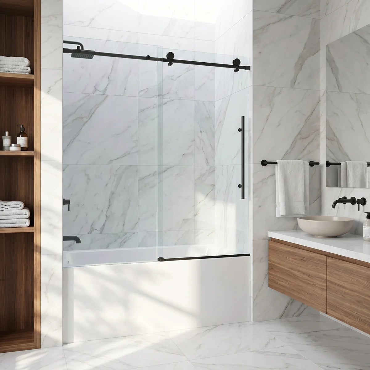 Elan E-Class 56-60" W x 66" H Sliding Frameless Tub Door with 3/8" Clear Glass
