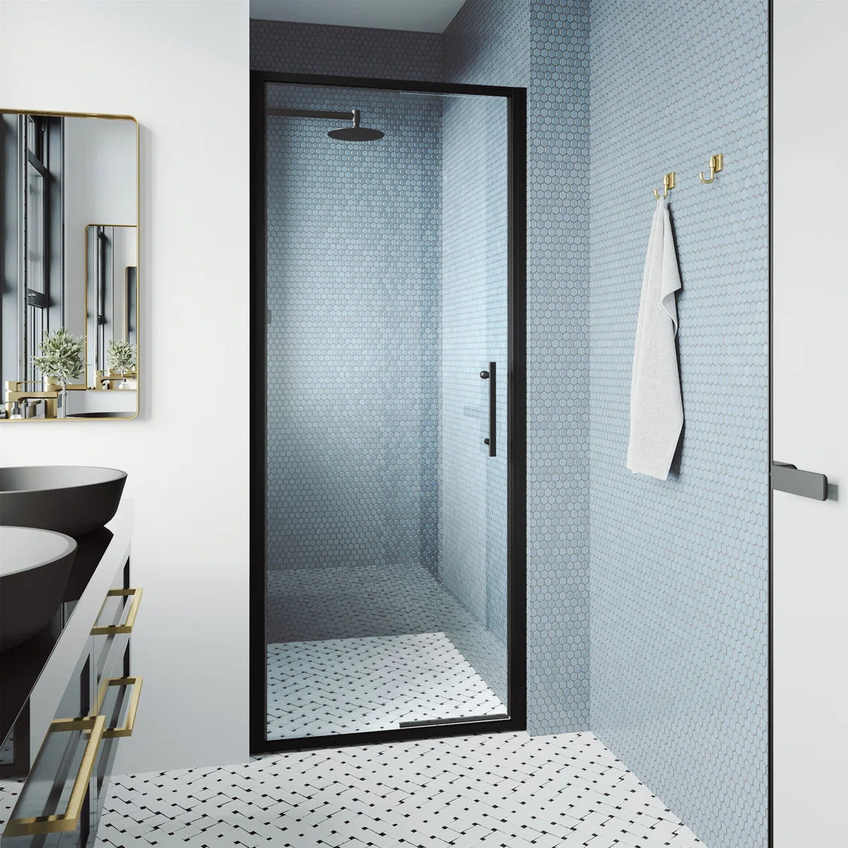 30" W x 76" H Framed Pivot Shower Door with 5/16" Clear Glass