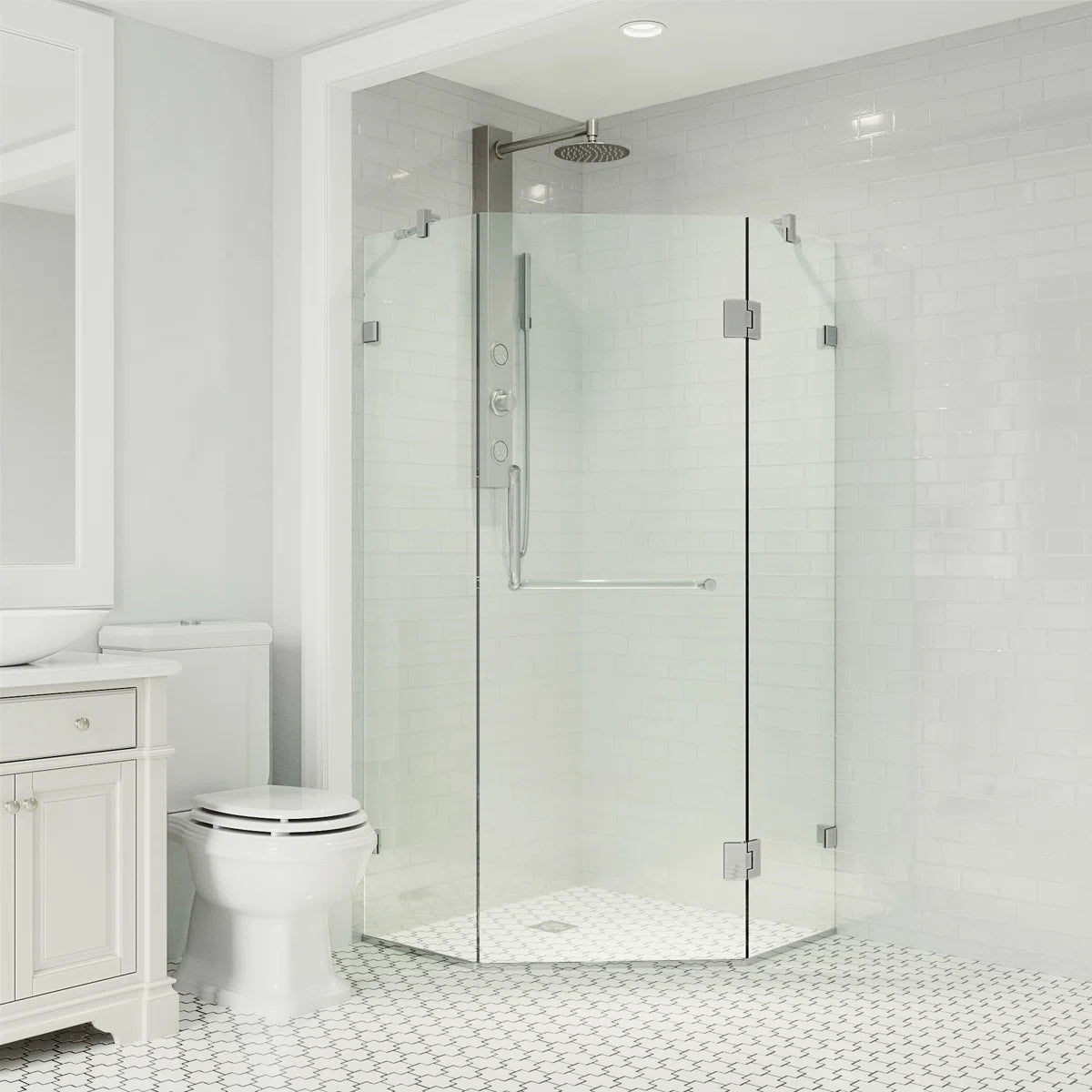36" W x 36" D x 73" H Hinged Frameless Shower Enclosure with 3/8 Clear Glass