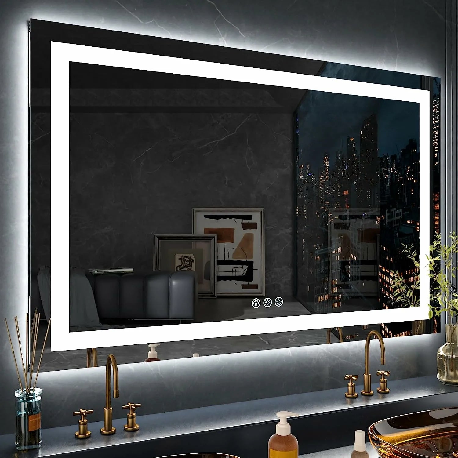 Large RGB Backlit Bathroom Vanity Mirror with Lights Front Lighted Memory Function Anti-Fog