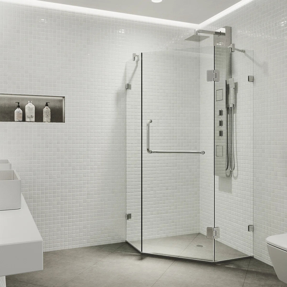36" W x 36" D x 73" H Hinged Frameless Shower Enclosure with 3/8 Clear Glass