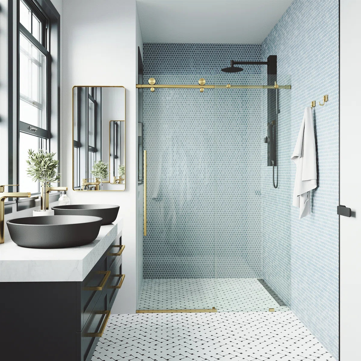 Elan E-Class 44-48" W x 76" H Sliding Frameless 3/8" Clear Glass Shower Door