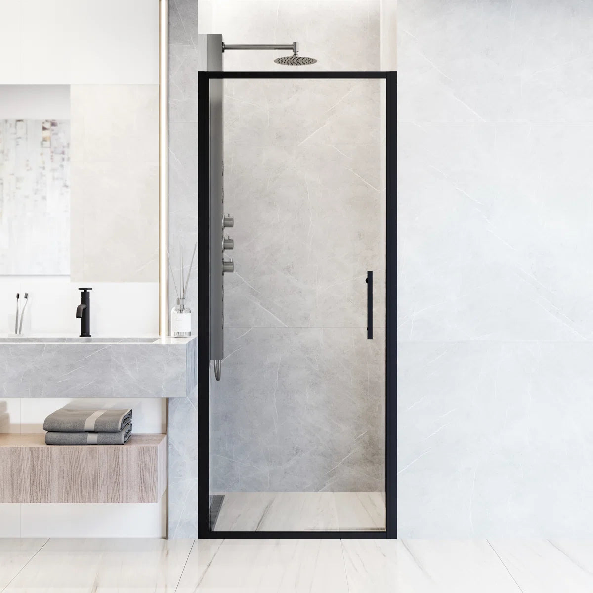 30" W x 76" H Framed Pivot Shower Door with 5/16" Clear Glass