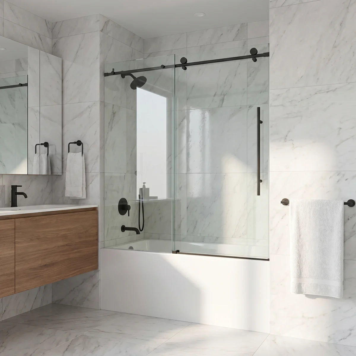Elan E-Class 56-60" W x 66" H Sliding Frameless Tub Door with 3/8" Clear Glass