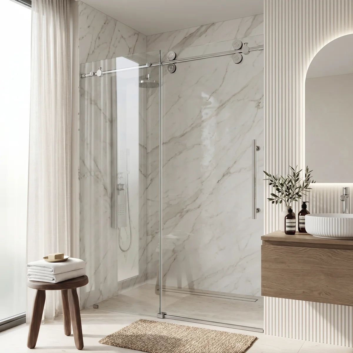 3/8" Clear Glass 56-60" W x 74" H Sliding Frameless Chrome Shower Door