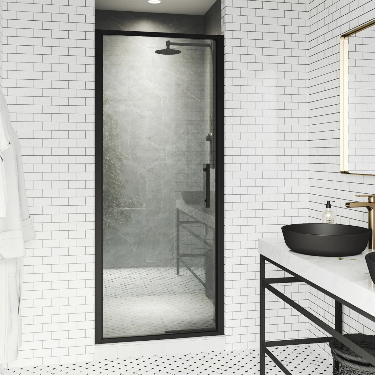 30" W x 76" H Framed Pivot Shower Door with 5/16" Clear Glass