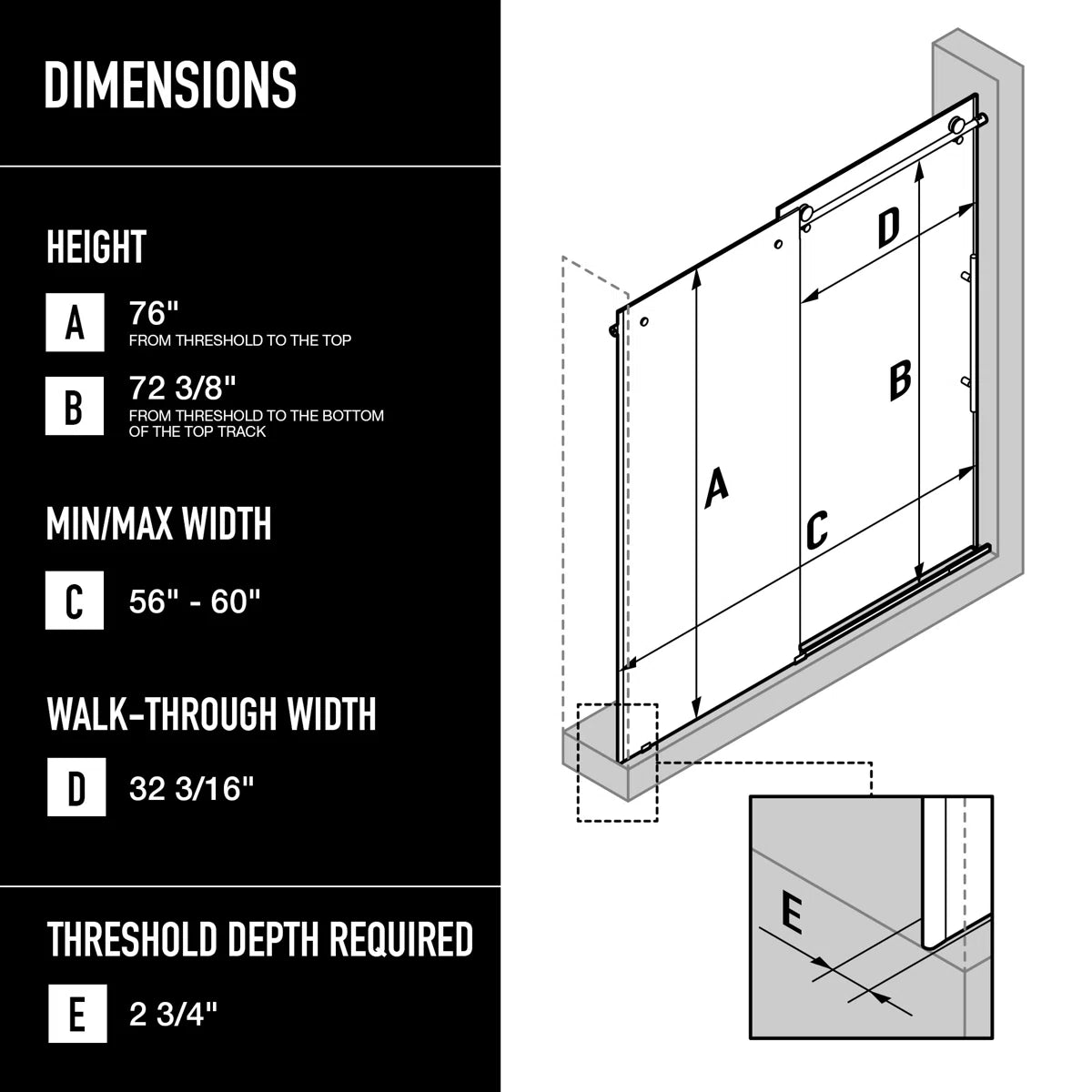 3/8" Fluted Glass 56-60" W x 76" H Matte Brushed Gold Sliding Frameless Shower Door