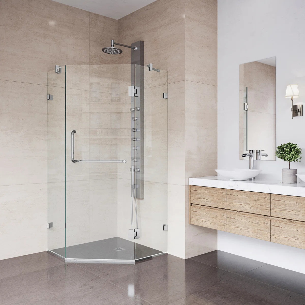 36" W x 36" D x 73" H Hinged Frameless Shower Enclosure with 3/8 Clear Glass