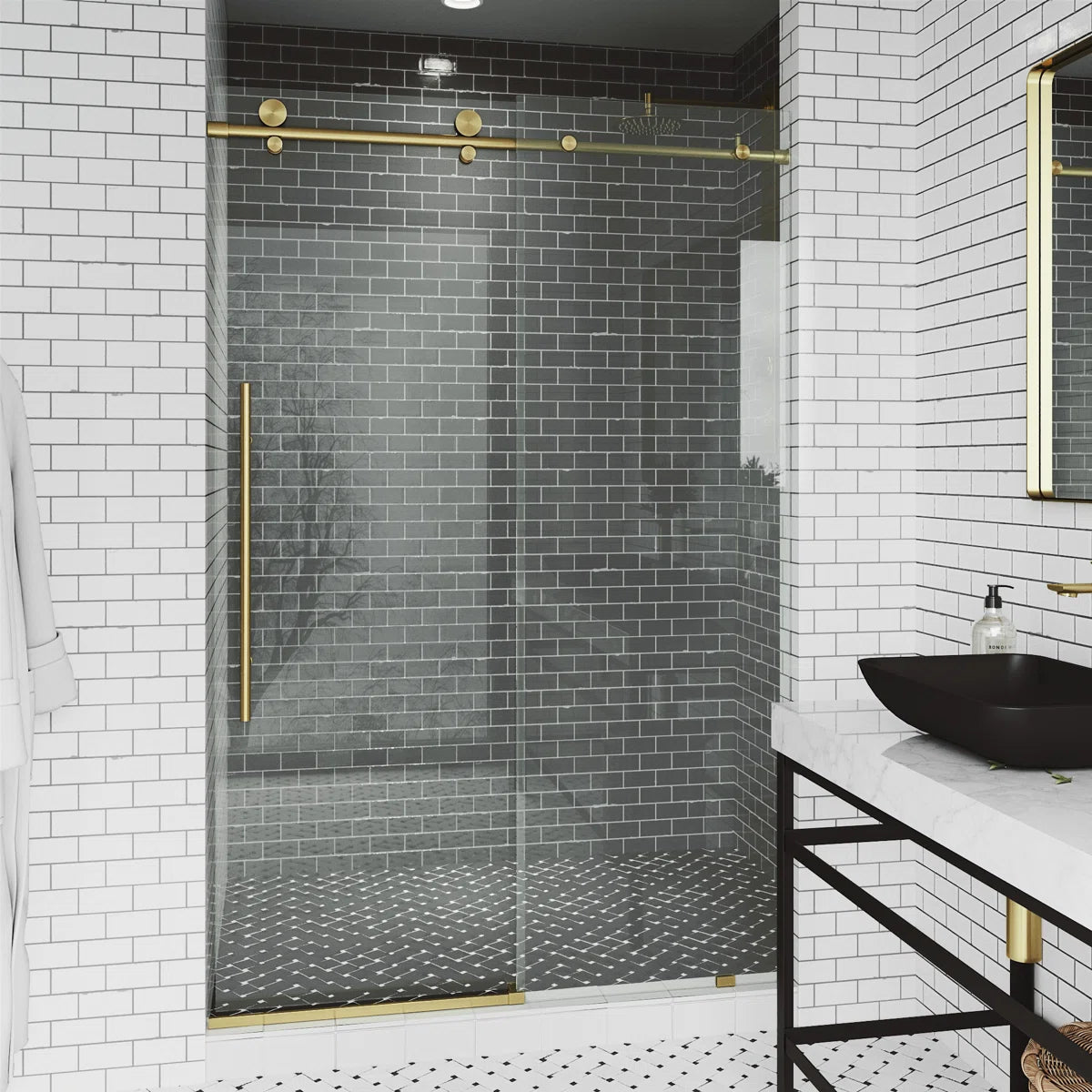 Elan E-Class 44-48" W x 76" H Sliding Frameless 3/8" Clear Glass Shower Door