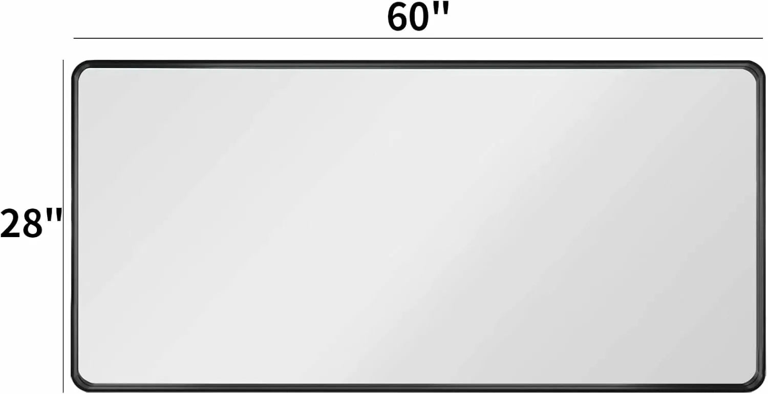 60"X28" Large Rounded Rectangle Matte Black Framed Bathroom Mirror