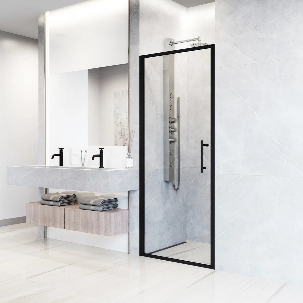 30" W x 76" H Framed Pivot Shower Door with 5/16" Clear Glass