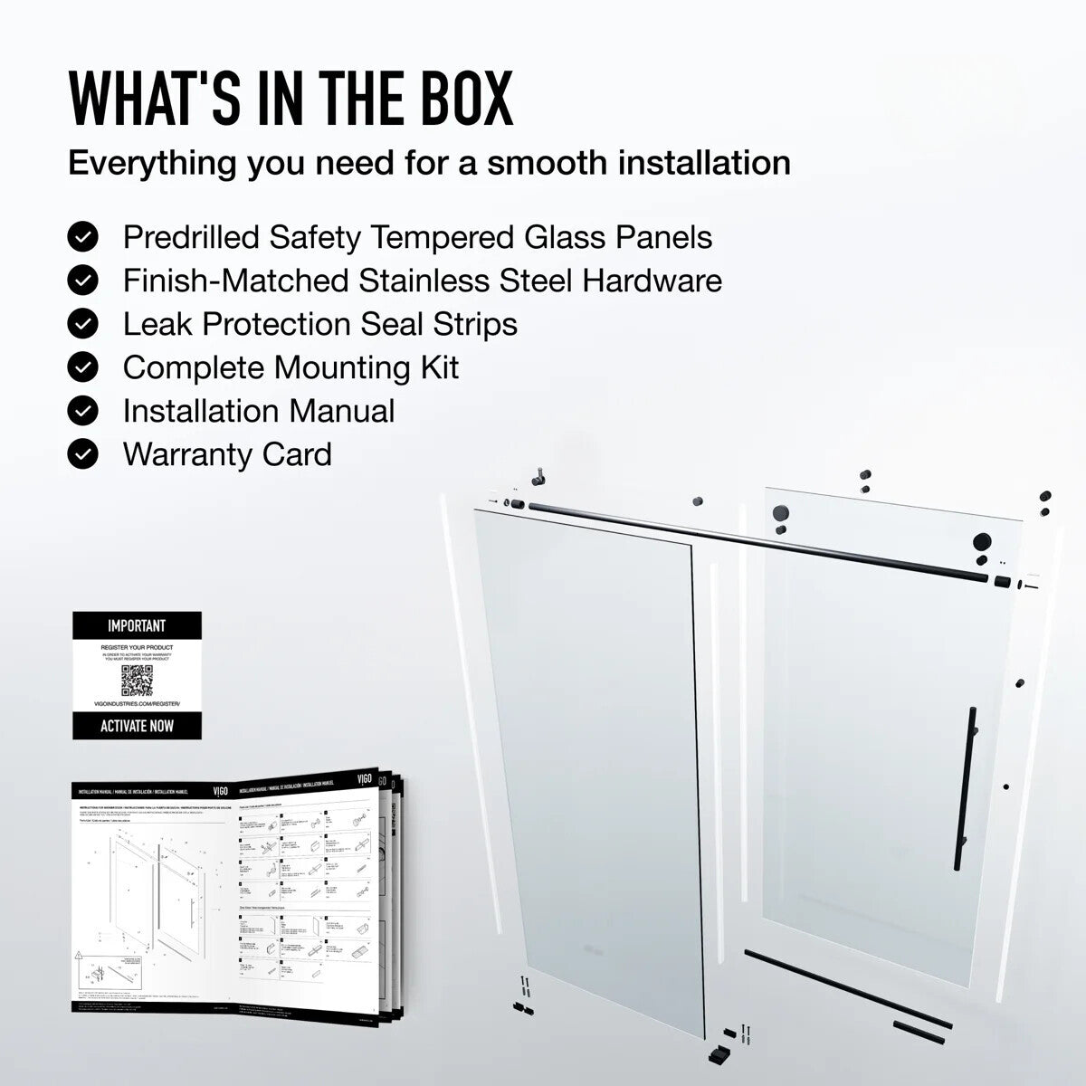 68-72" W x 76" H Sliding Frameless Shower Door with 3/8" Clear Glass