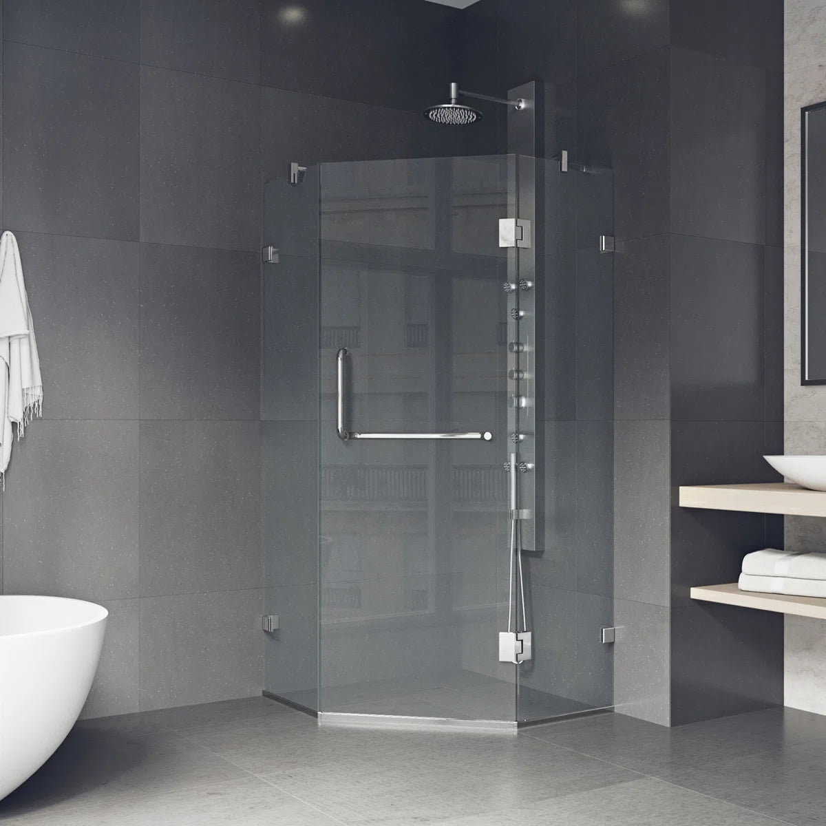 36" W x 36" D x 73" H Hinged Frameless Shower Enclosure with 3/8 Clear Glass