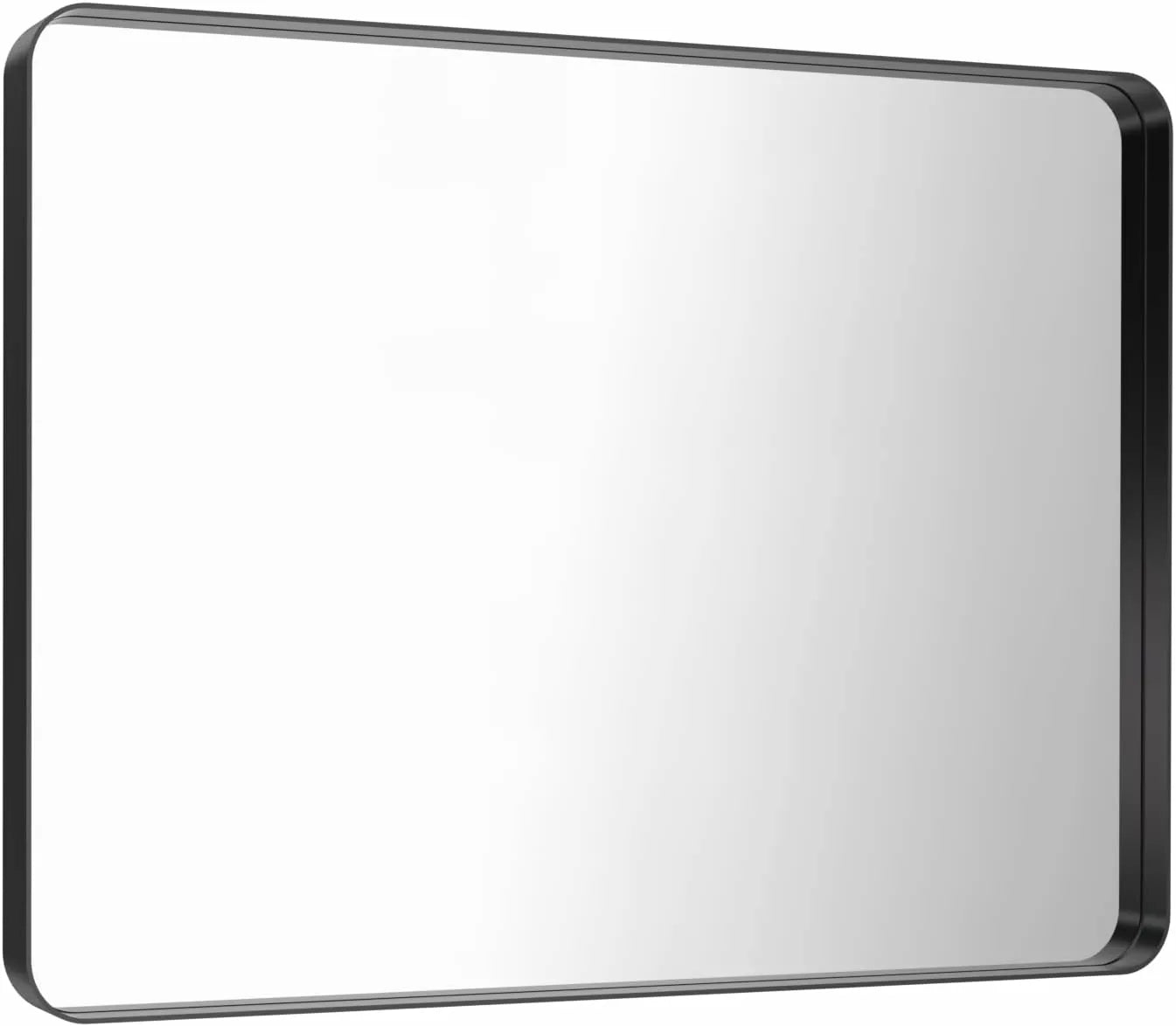 40“X32” Anti-Rust Large Rounded Rectangle Black Metal Framed Bathroom Mirror for Wall