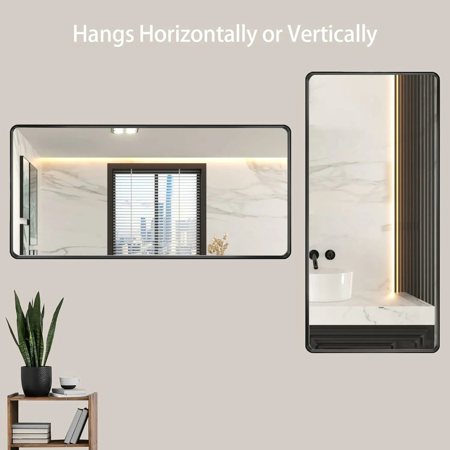 60"X28" Large Rounded Rectangle Matte Black Framed Bathroom Mirror