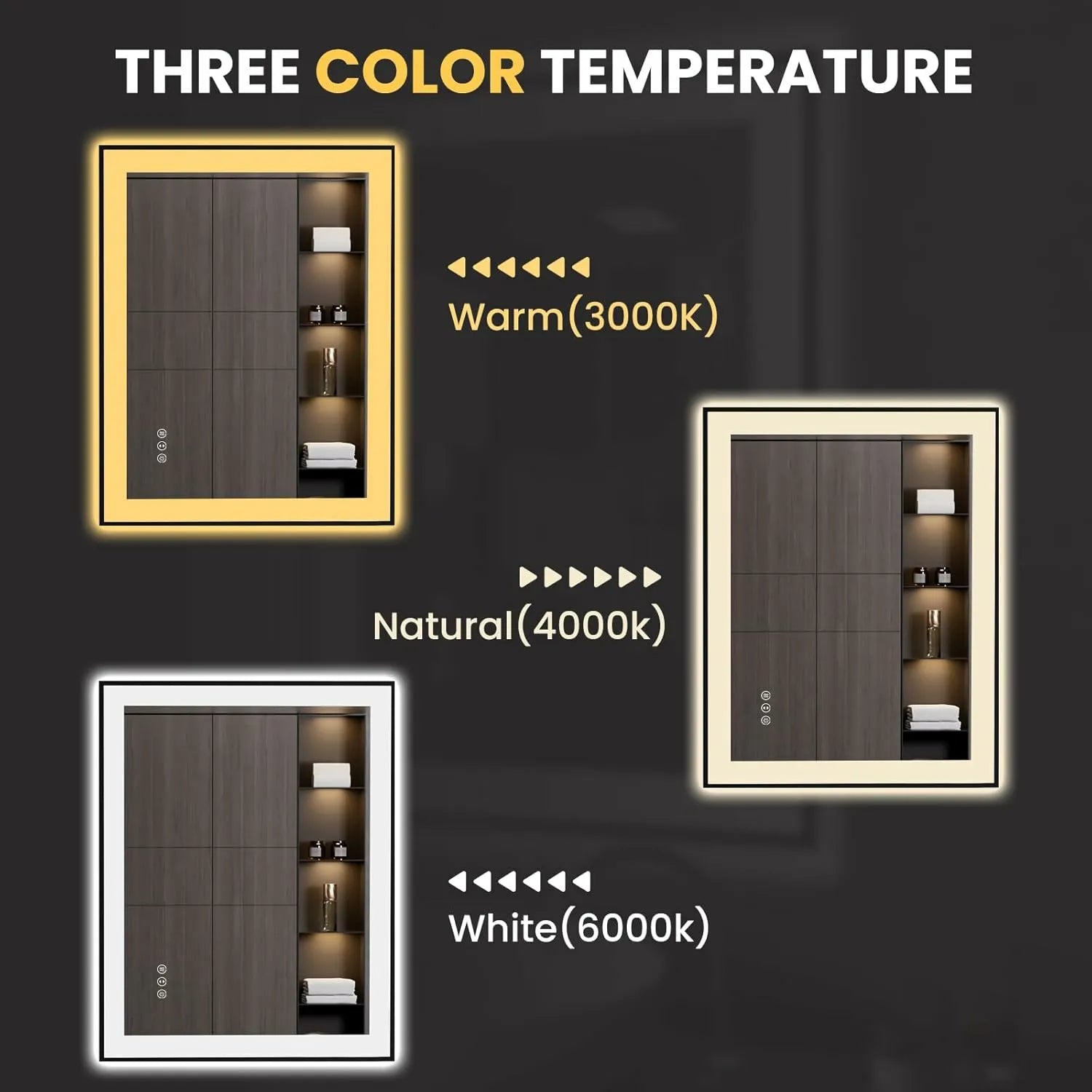 LOAAO 28"X36" Tempered Glass Black Framed LED Bathroom Mirror