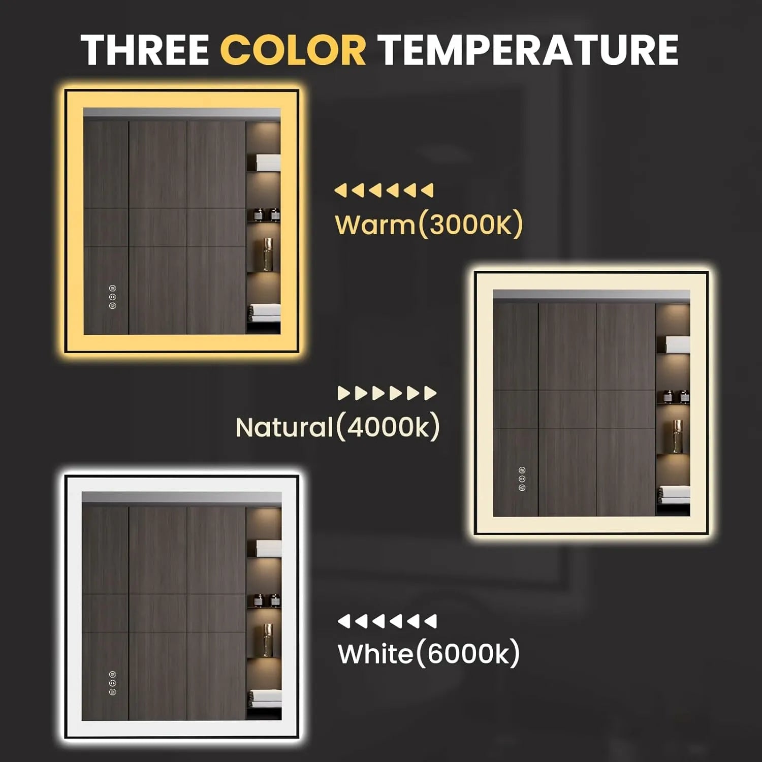 LOAAO 36"X32" Anti-Fog Black Framed Bathroom LED Mirror
