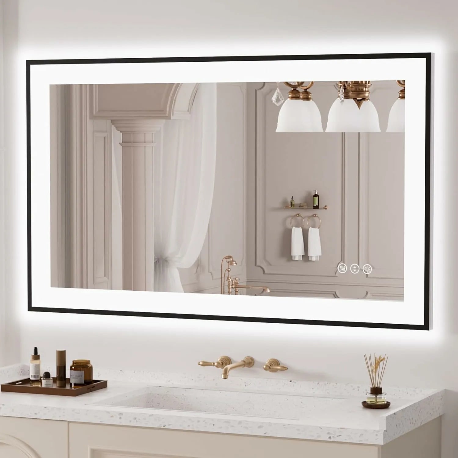 LOAAO 40"X24" LED Bathroom Mirror with Black Framed
