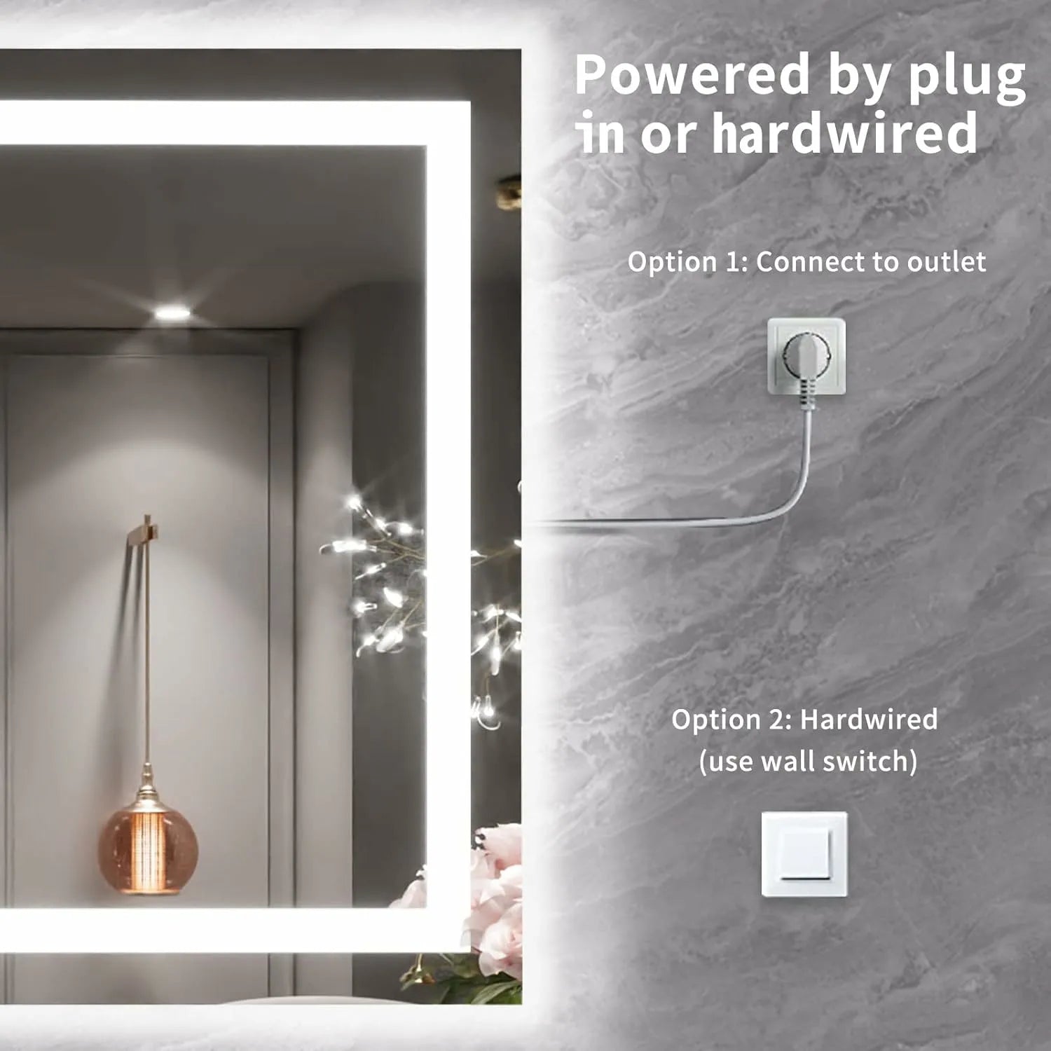 LOAAO 55"X36" Anti-Fog Dimmable LED Bathroom Mirror