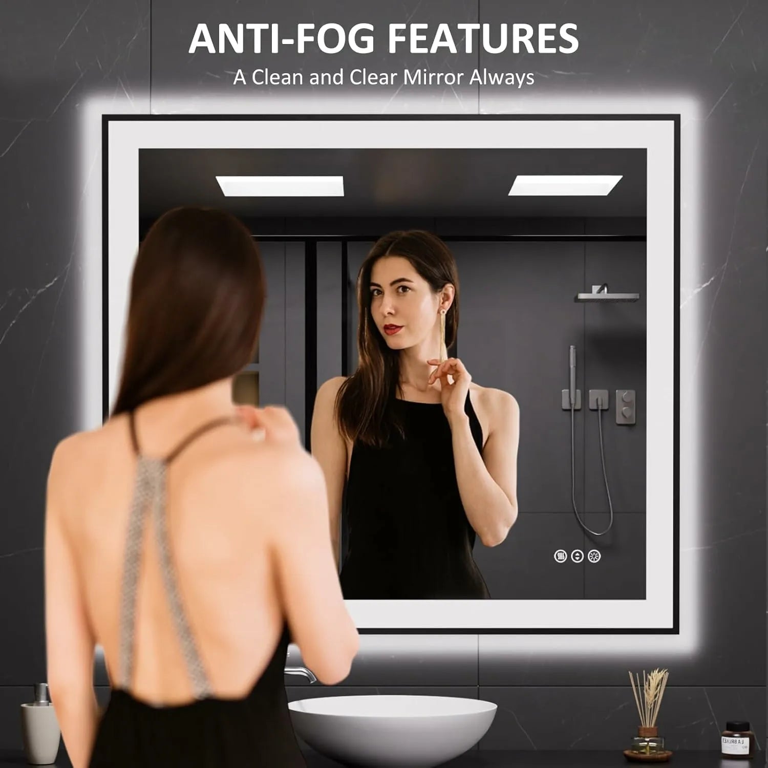 LOAAO 40"X36" Easy to Install Black Framed LED Bathroom Mirror