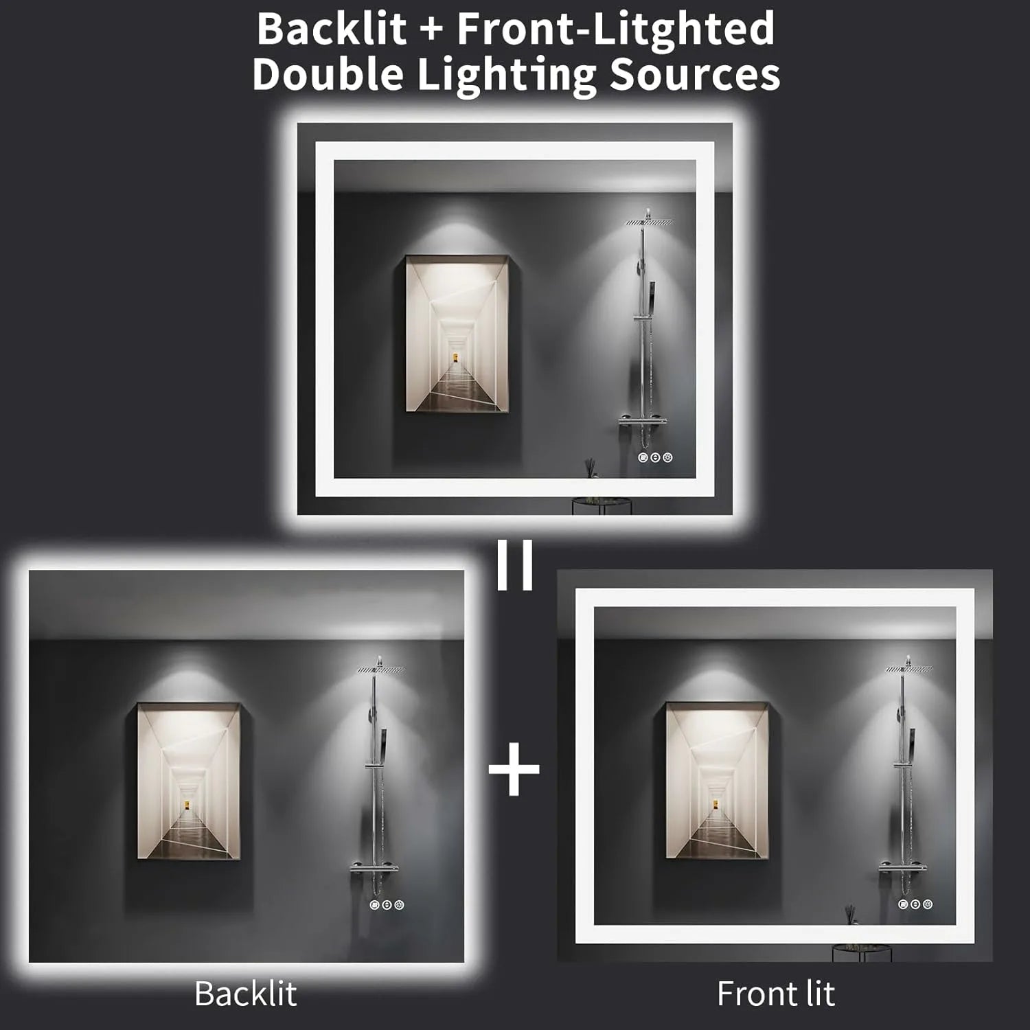 36''x 41'' Anti-Fog LED Bathroom Mirror with Front and Backlit