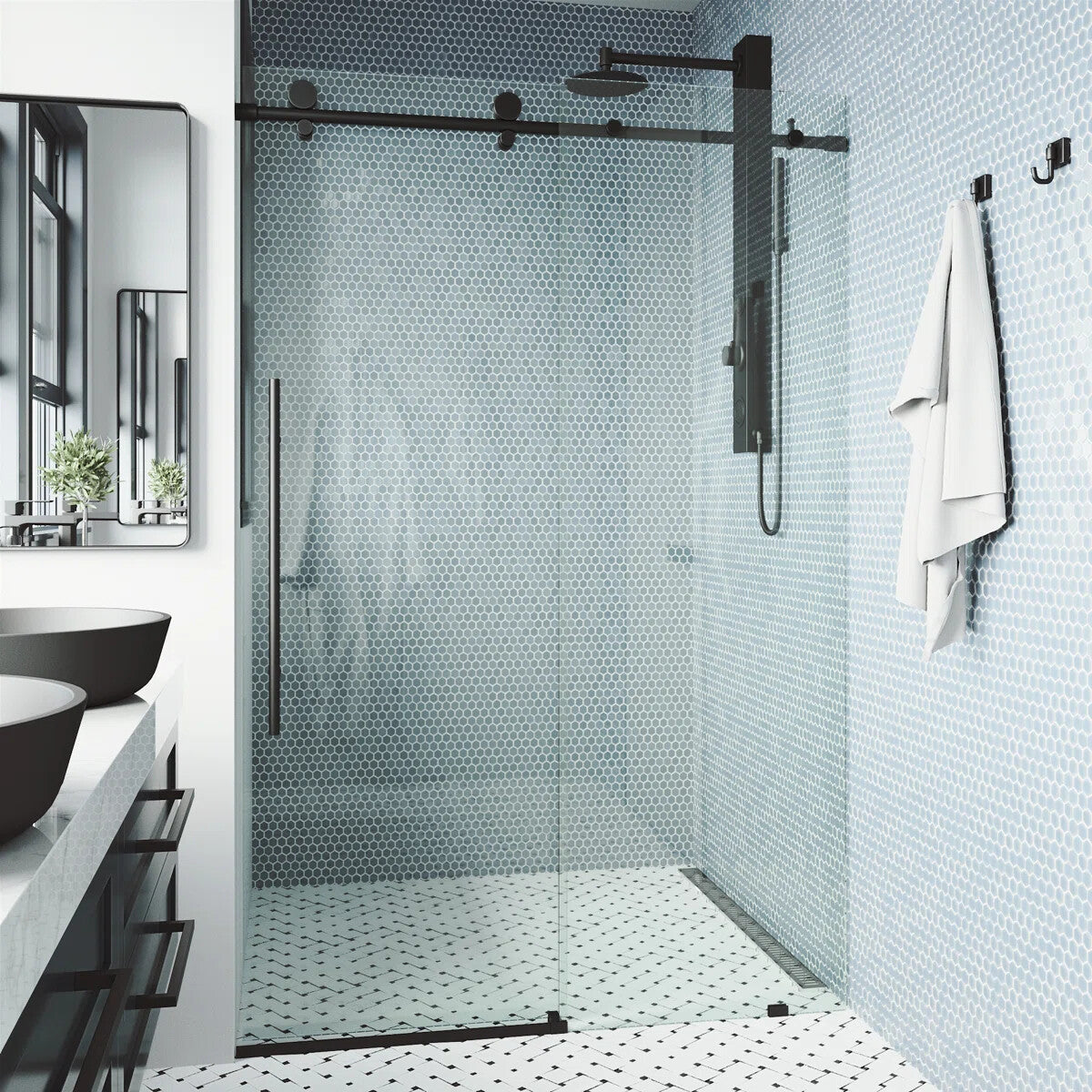 68-72" W x 76" H Sliding Frameless Shower Door with 3/8" Clear Glass