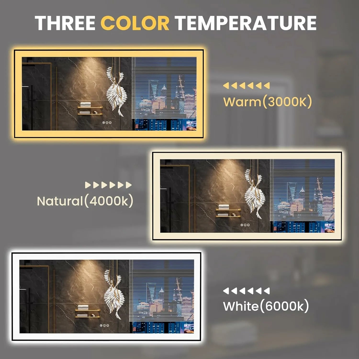 LOAAO 60"X28" Dimmable & 3 Color Temperature Black Framed LED Bathroom Mirror