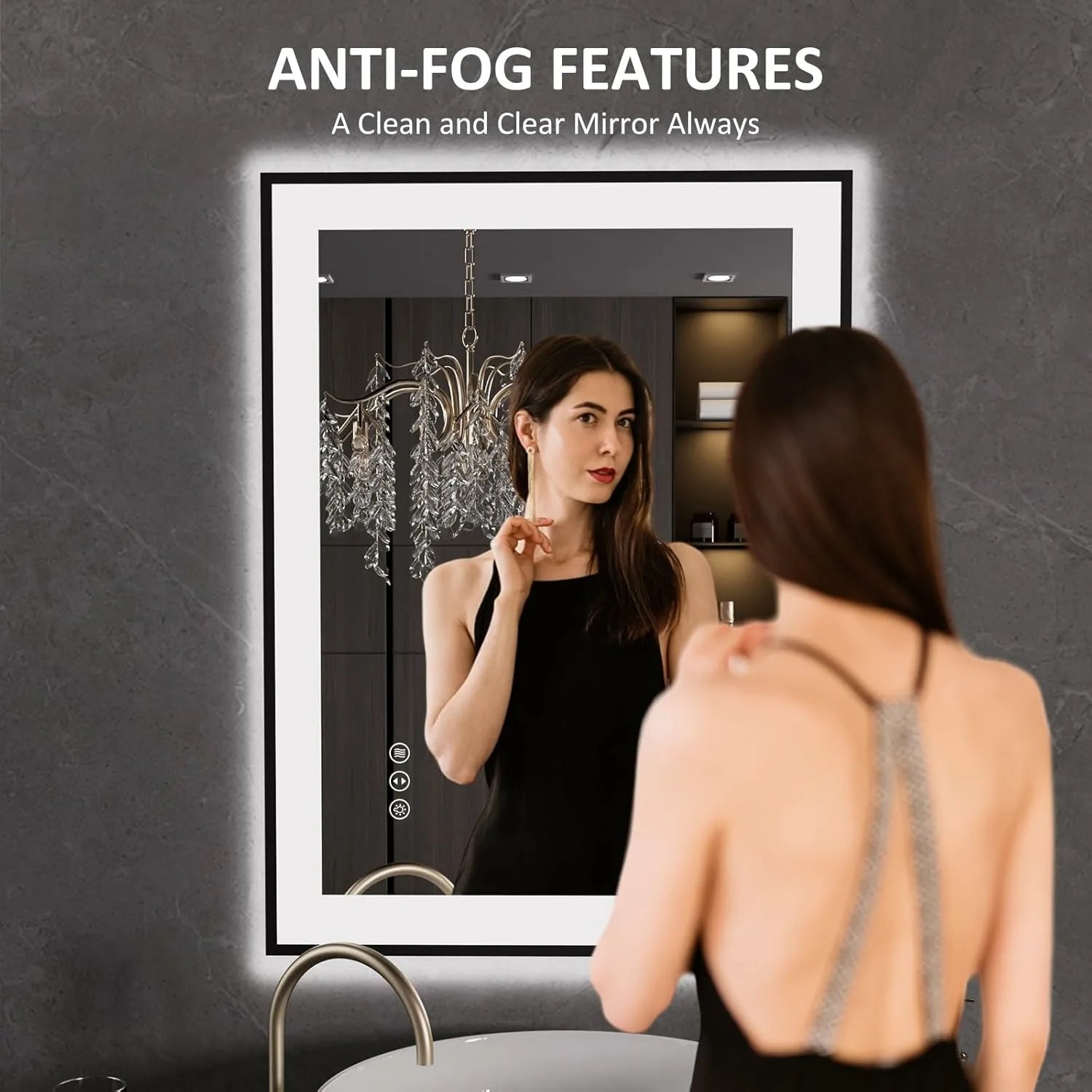 LOAAO 24"X32" Anti-Fog Dimmable LED Bathroom Mirror with Black Framed
