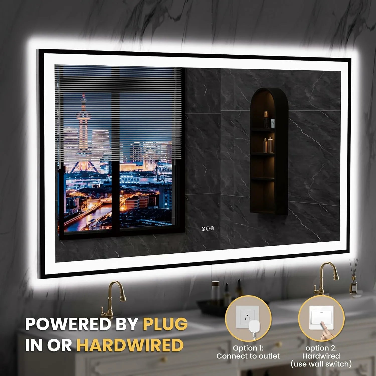 LOAAO 77"X36" Large Shatter-Proof Black Framed LED Bathroom Mirror
