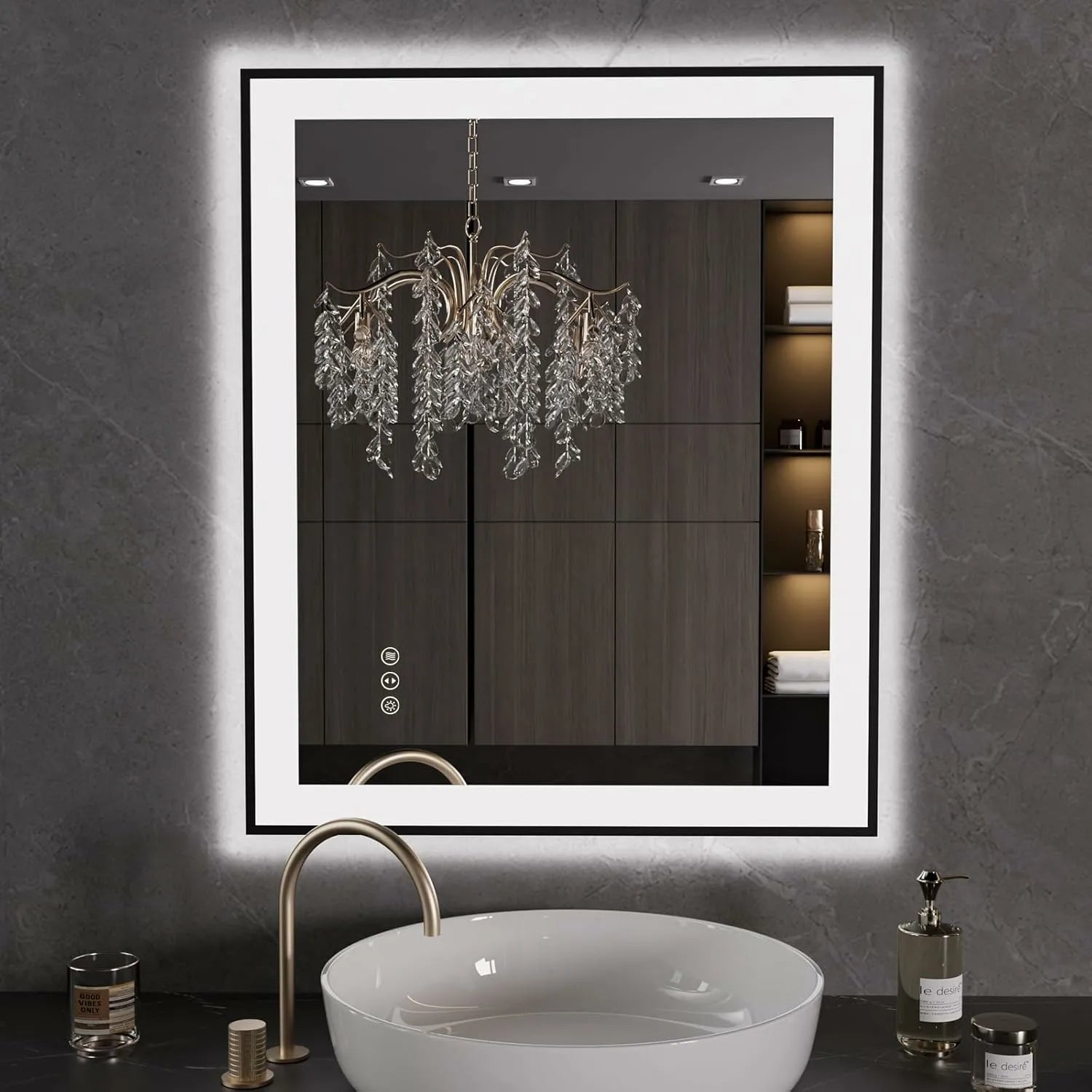LOAAO 36"X30" Black Framed LED Bathroom Vanity Mirror