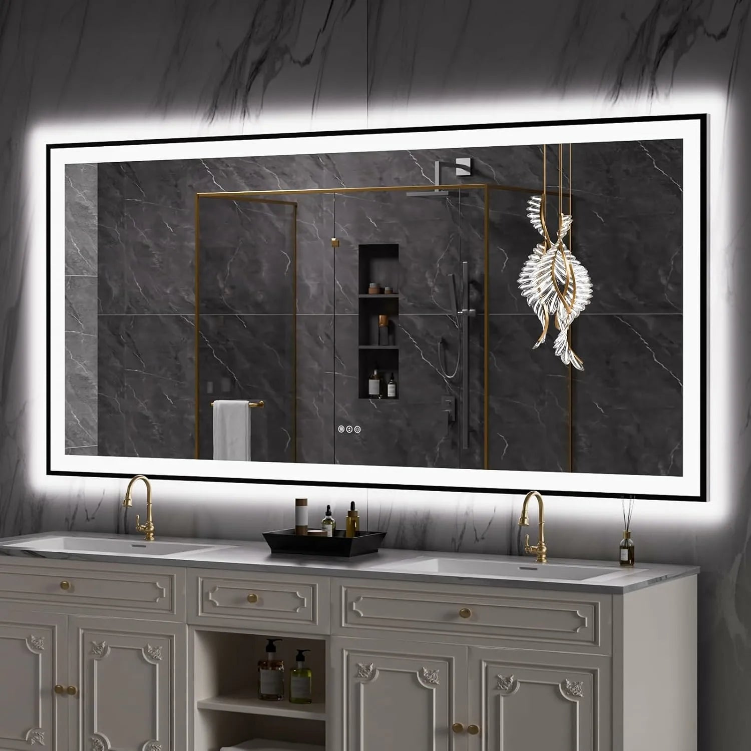 LOAAO 84"X40" Large Black Framed LED Bathroom Mirror