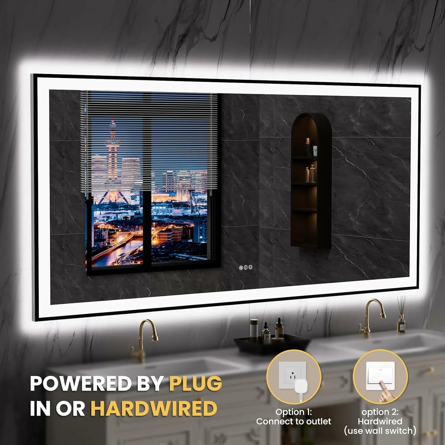LOAAO 84"X32" Large Black Framed LED Bathroom Mirror