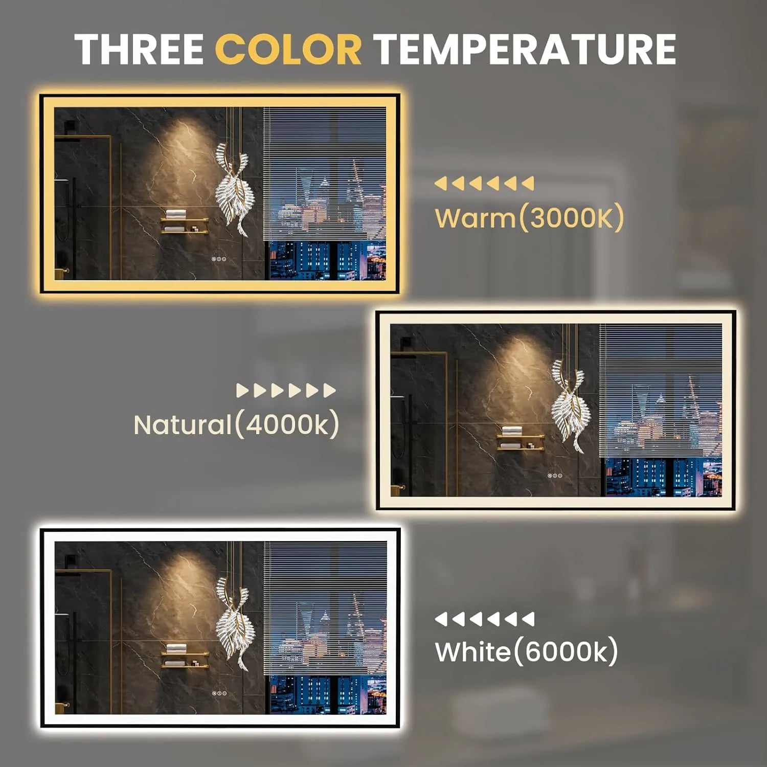 LOAAO 77"X36" Large Shatter-Proof Black Framed LED Bathroom Mirror