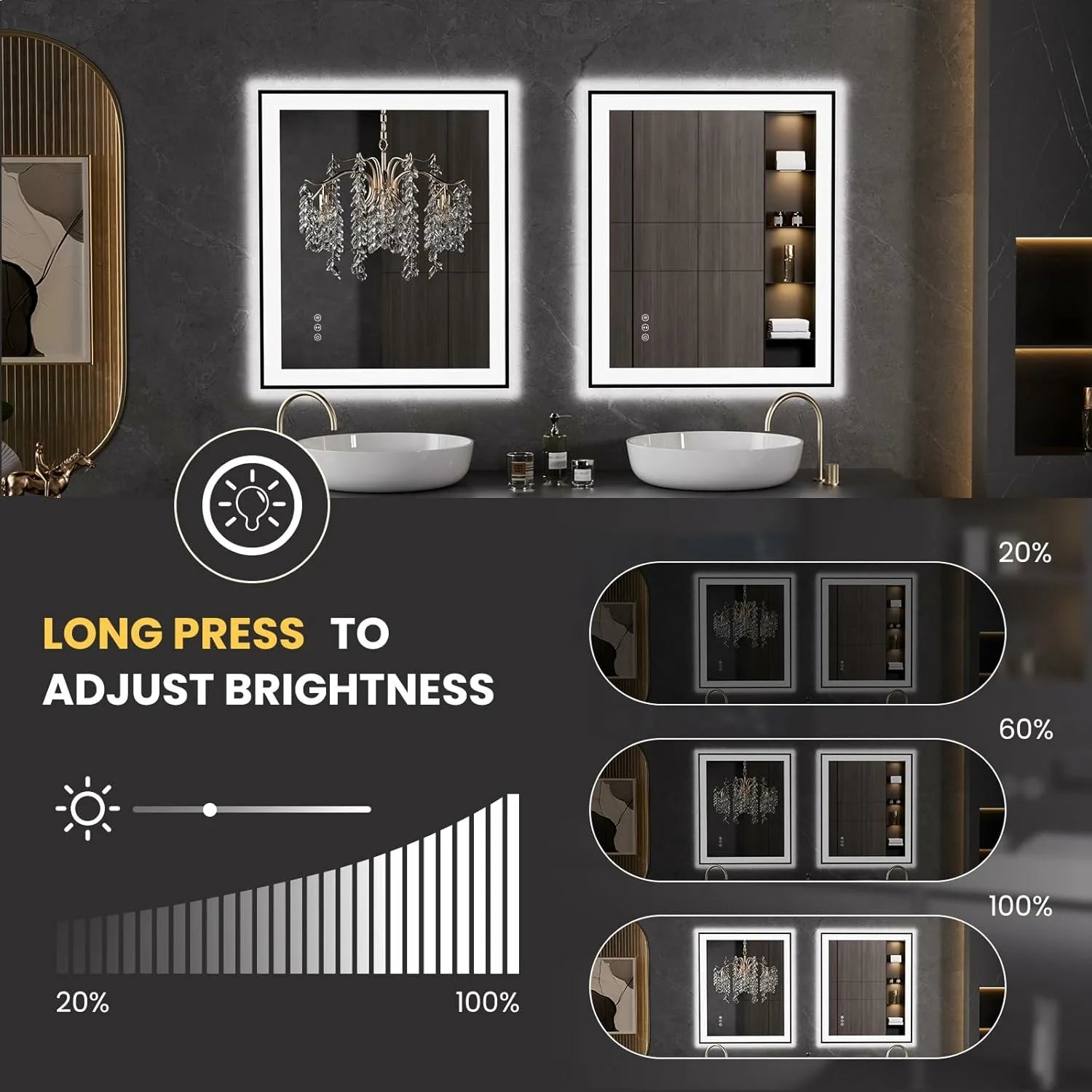 LOAAO 36"X30" Black Framed LED Bathroom Vanity Mirror
