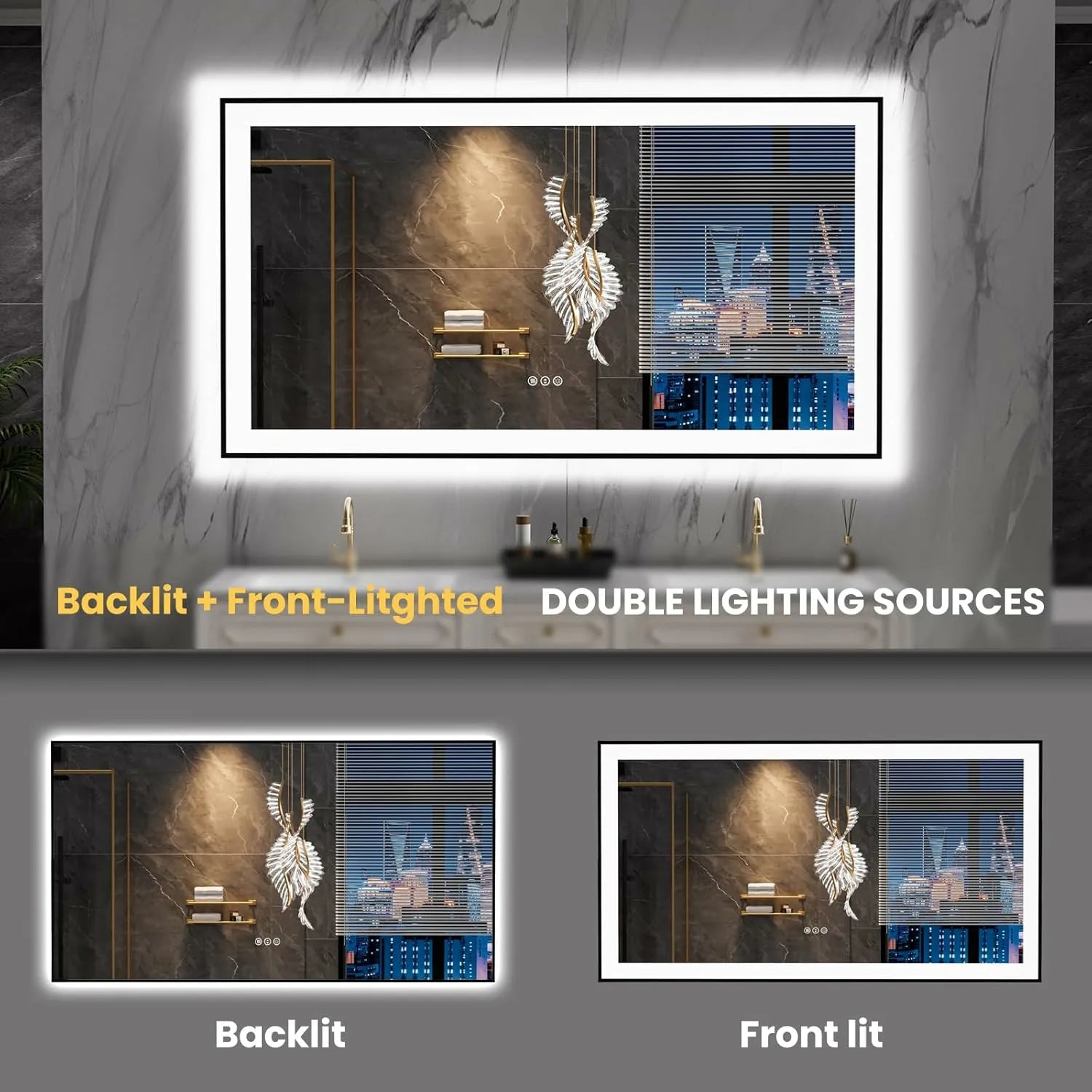 LOAAO 55"X30" Black Framed LED Bathroom Mirror