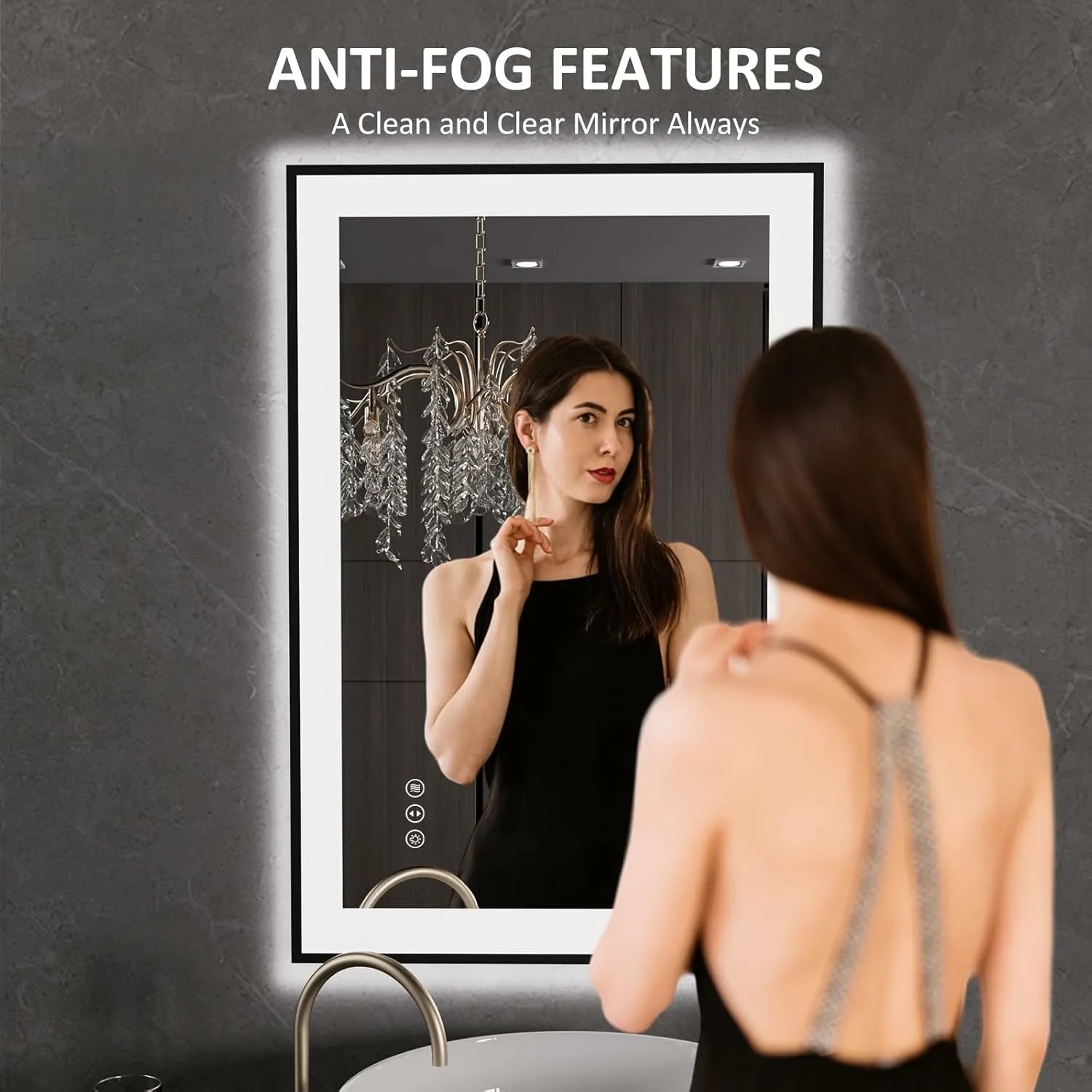 LOAAO 24"X36" Black Framed Memory Function Anti-Fog LED Bathroom Mirror