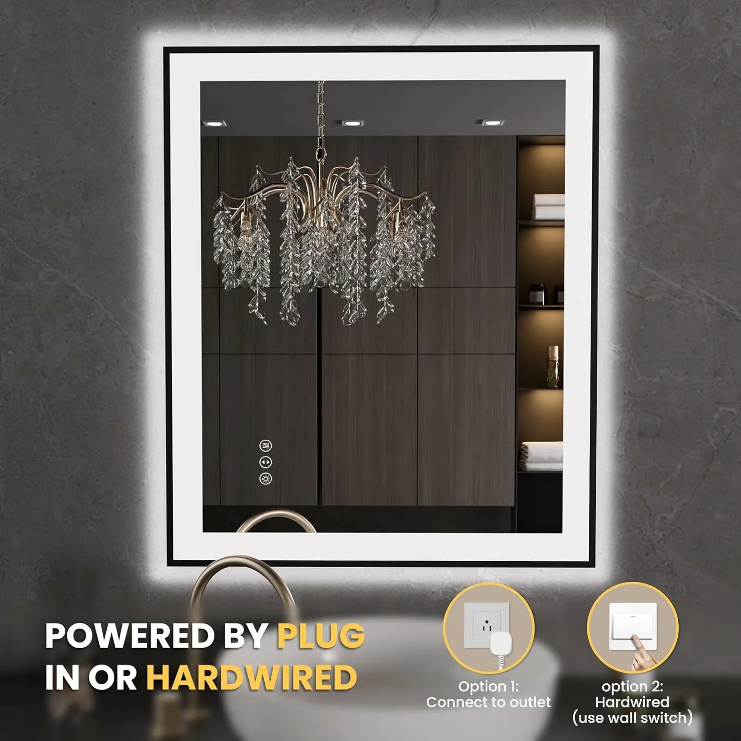 LOAAO 36"X30" Black Framed LED Bathroom Vanity Mirror