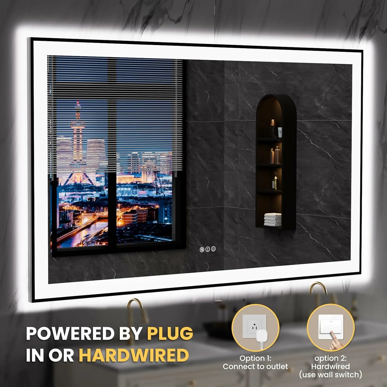 LOAAO 60"X36" Anti-Fog Black Framed LED Bathroom Mirror