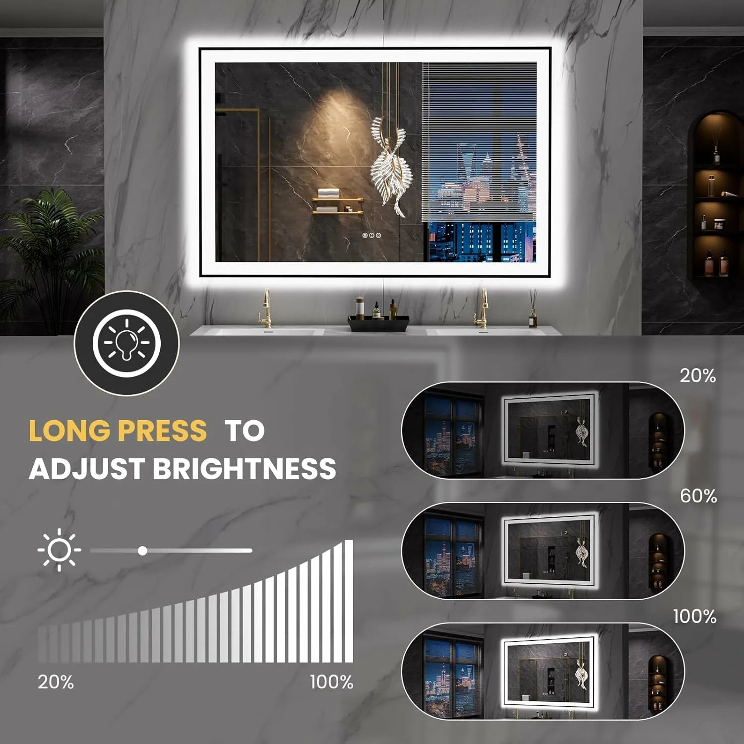 LOAAO 55"X36" Black Framed LED Bathroom Mirror