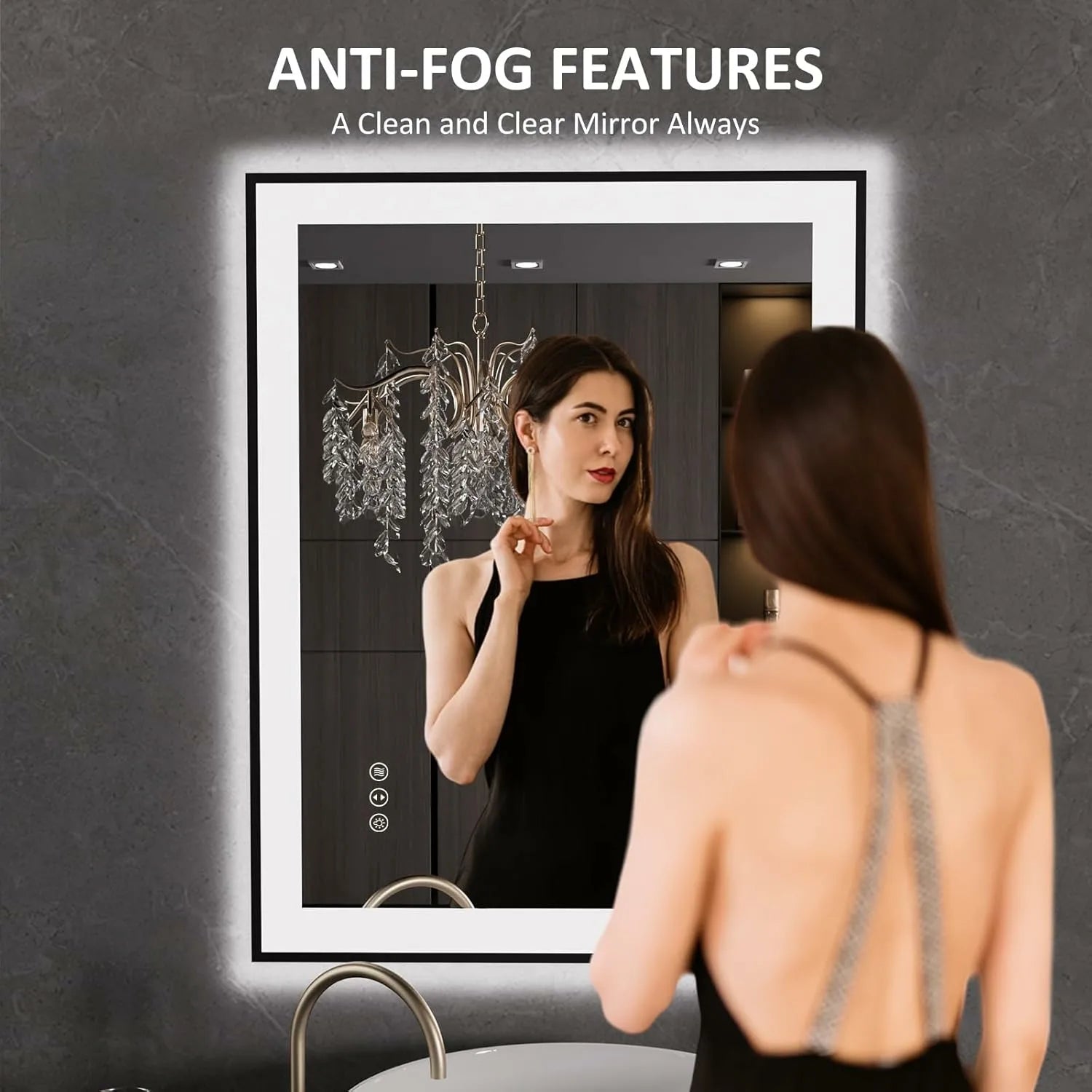 LOAAO 28"X36" Tempered Glass Black Framed LED Bathroom Mirror