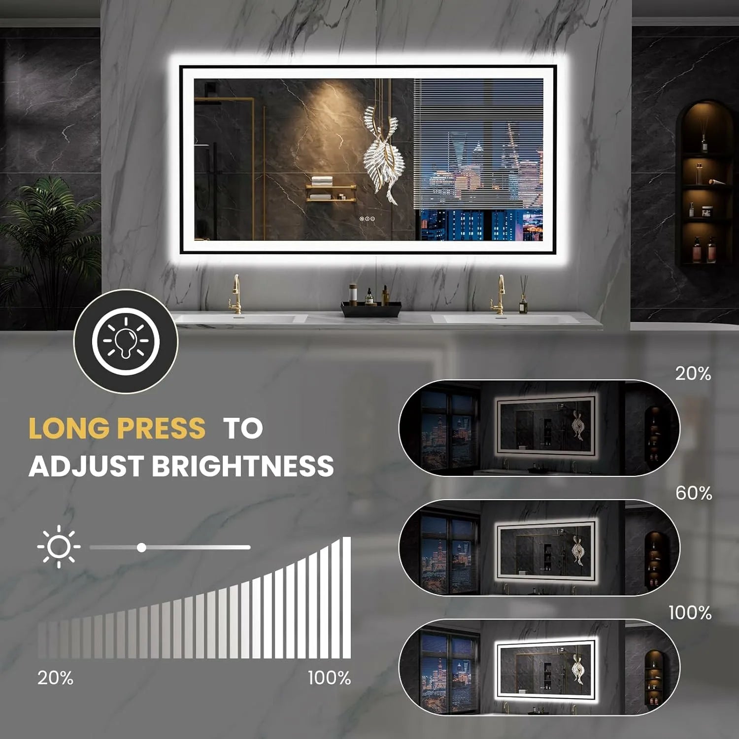 LOAAO 72"X32" Large Black Framed LED Bathroom Mirror