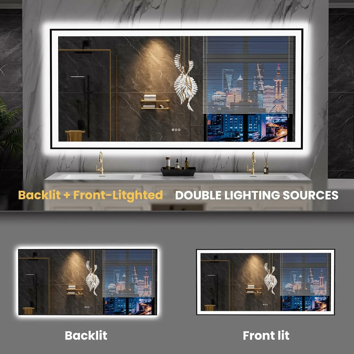 LOAAO 84"X40" Large Black Framed LED Bathroom Mirror