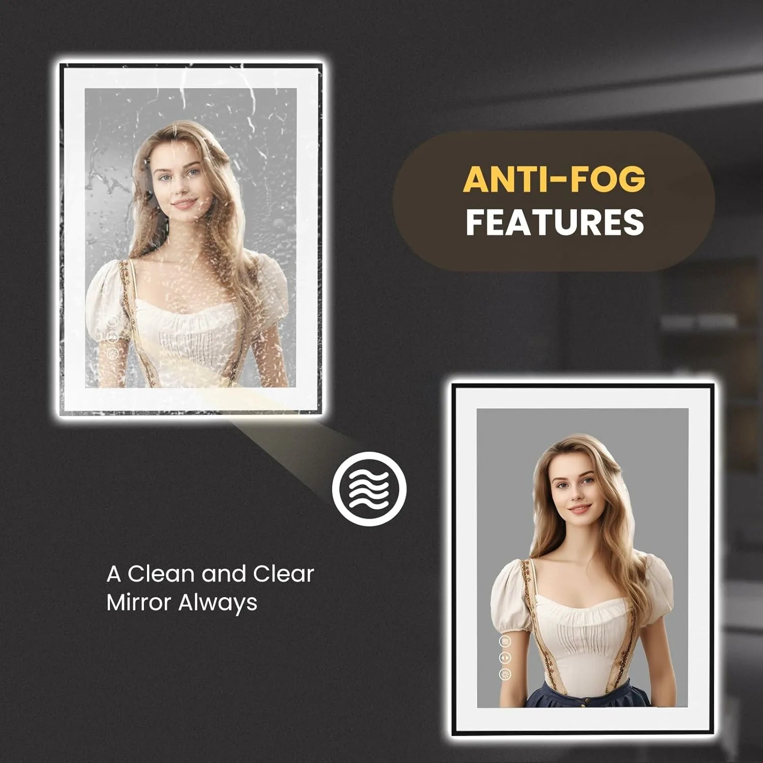 LOAAO 24"X32" Anti-Fog Dimmable LED Bathroom Mirror with Black Framed
