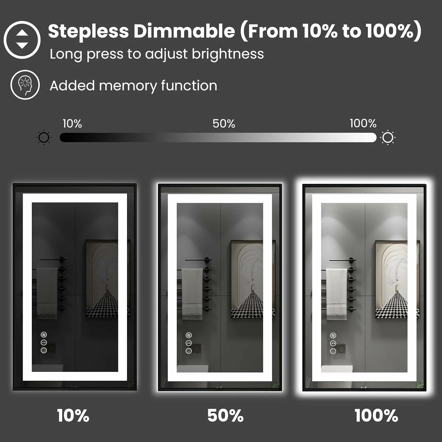 Black Frame Anti-Fog Shatter-Proof LED Mirror