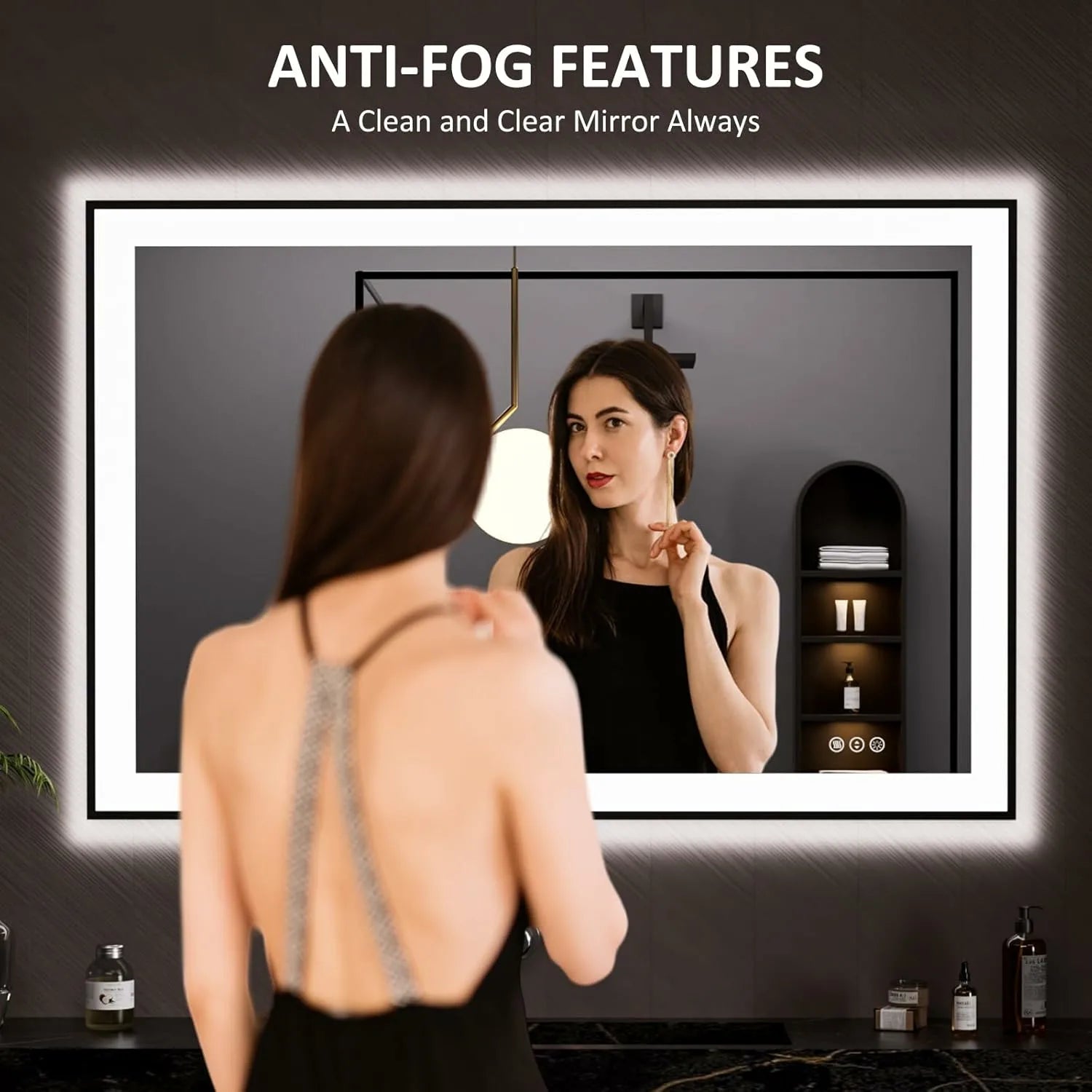 LOAAO 48"X32" 3 Color Temperature Black Framed LED Bathroom Mirror
