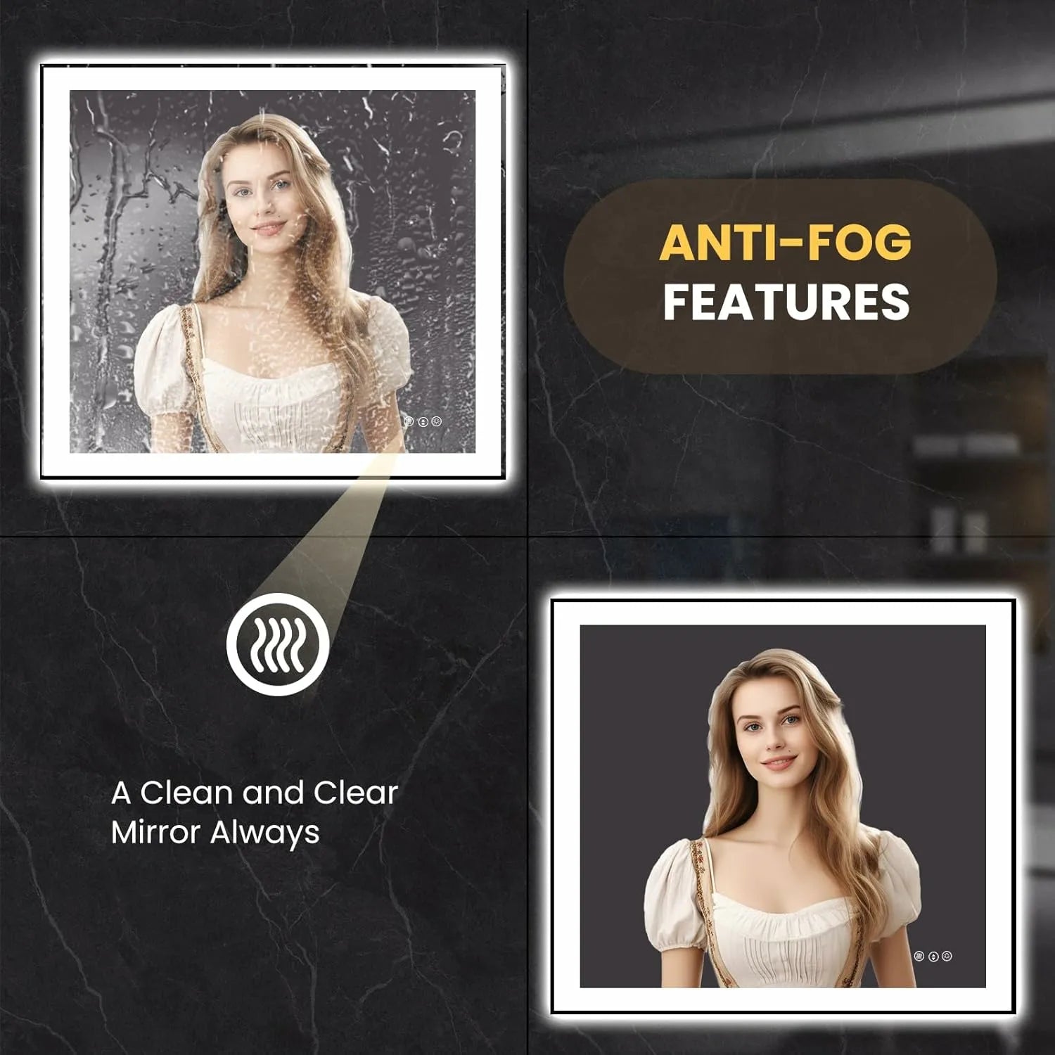 LOAAO 40"X36" Easy to Install Black Framed LED Bathroom Mirror